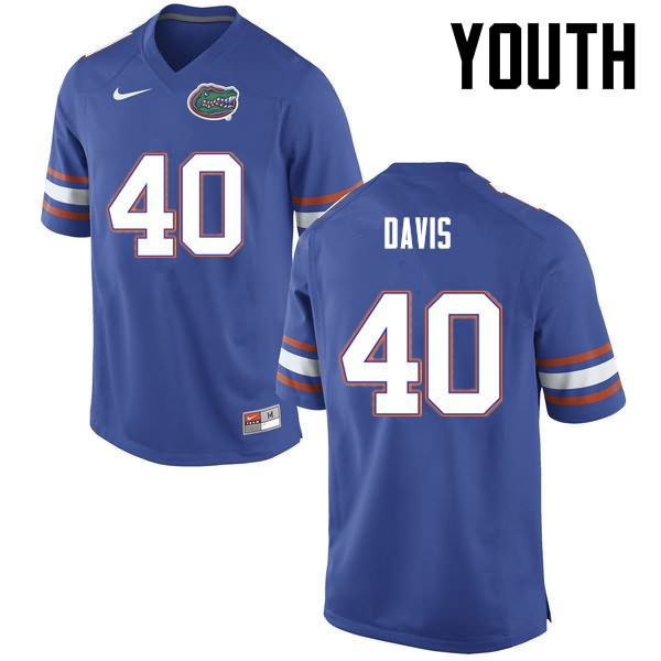 NCAA Florida Gators Jarrad Davis Youth #40 Nike Blue Stitched Authentic College Football Jersey WOC1364SA